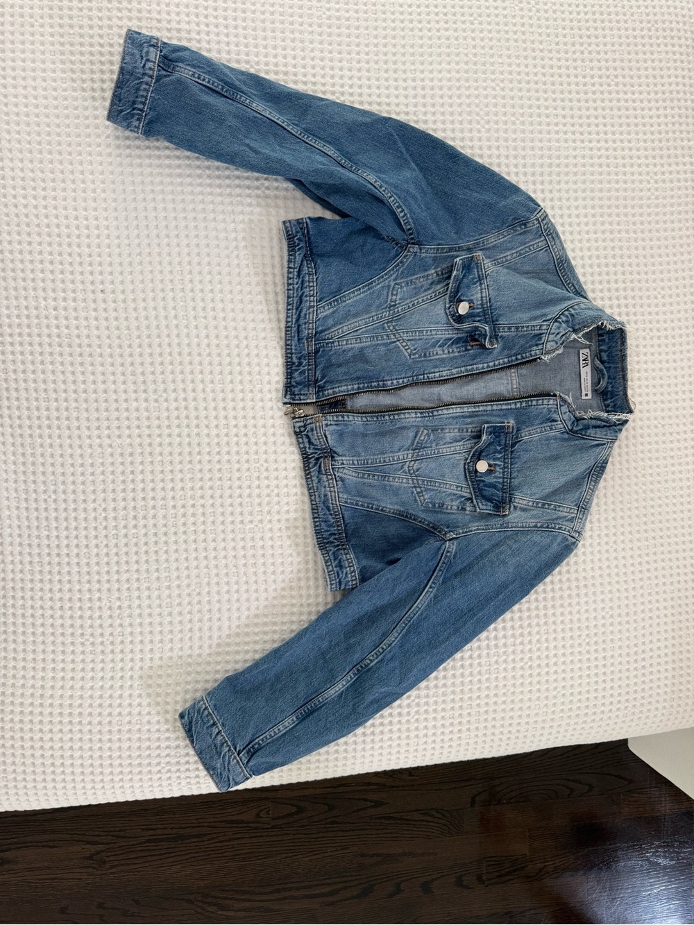 Zara Distressed Light Blue Denim Jacket